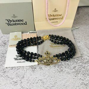 Brand New Vivienne Westwood Three Row Pearl Bas Relief Choker in Black